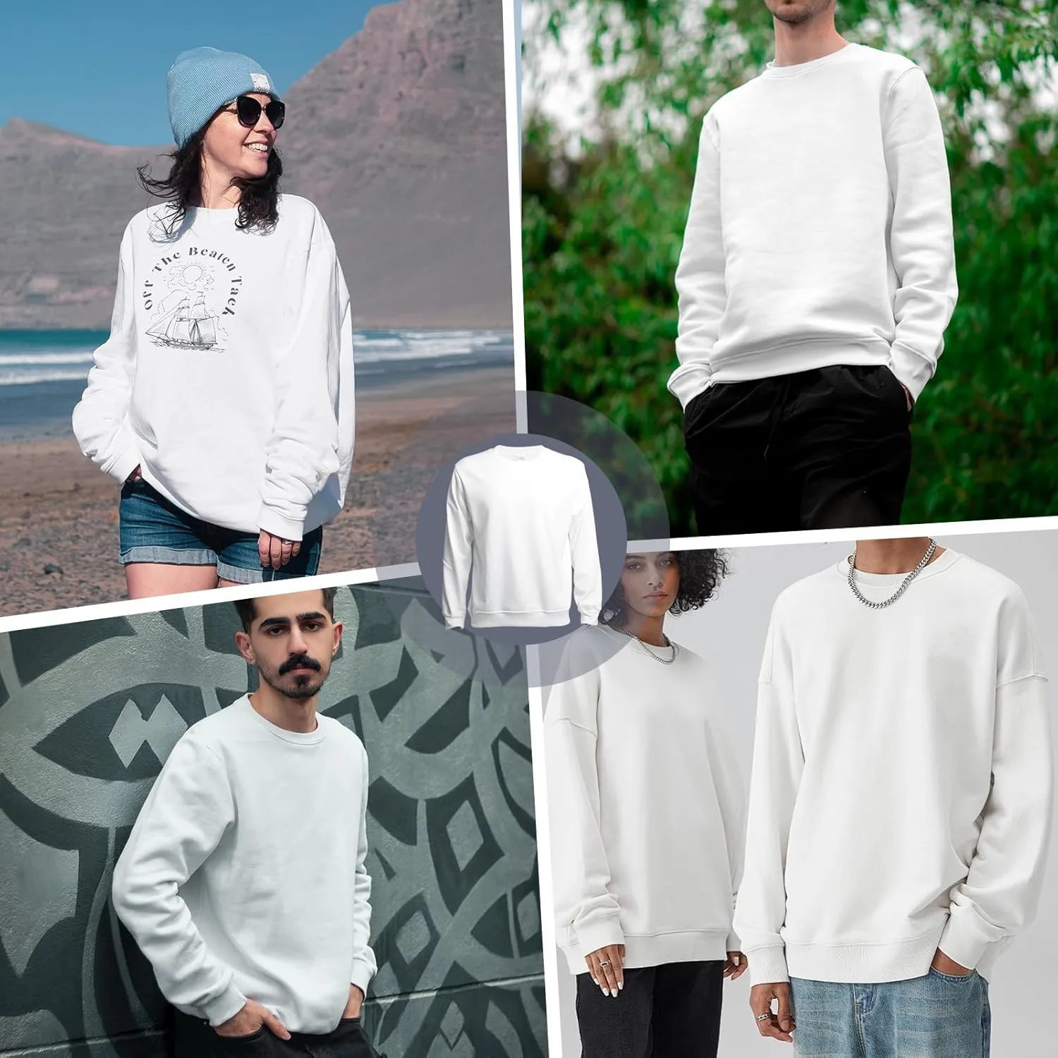 2 Pack Polyester Adult Crewneck Sweatshirt for Sublimation Heat Press White Blank Sweatshirt