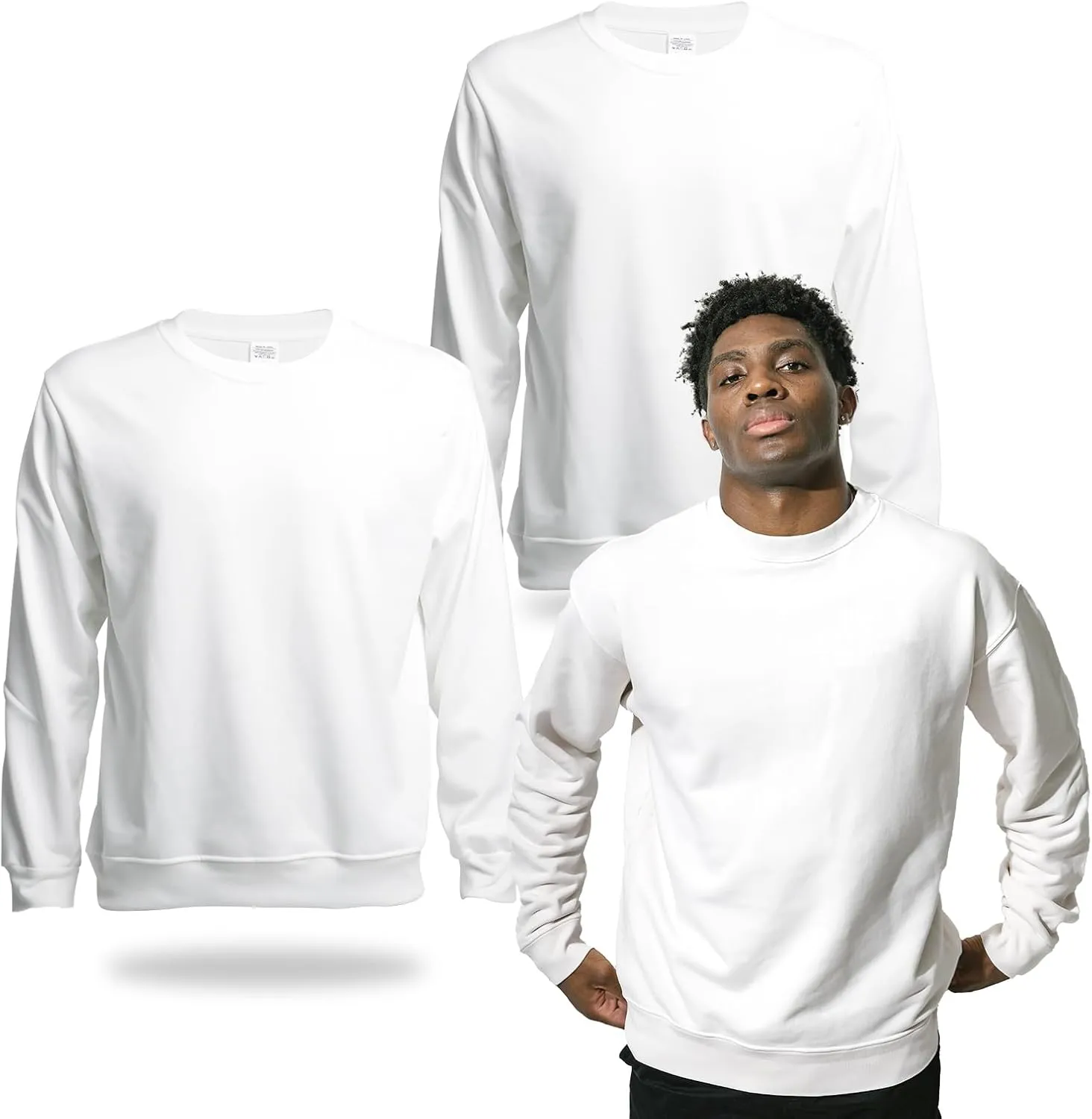 2 Pack Polyester Adult Crewneck Sweatshirt for Sublimation Heat Press White Blank Sweatshirt