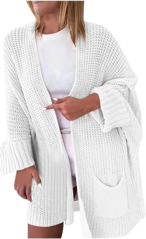 2023 Fall Casual Cardigan Sweaters for Women Long Sleeve Full Zipper Oversized Chunky Knit Cardigans Jacket Coat