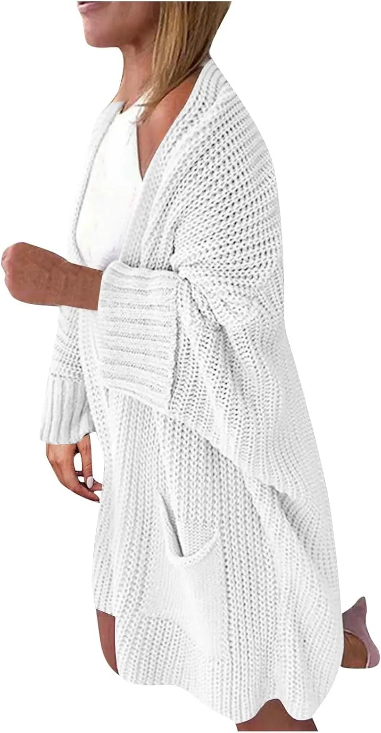 2023 Fall Casual Cardigan Sweaters for Women Long Sleeve Full Zipper Oversized Chunky Knit Cardigans Jacket Coat