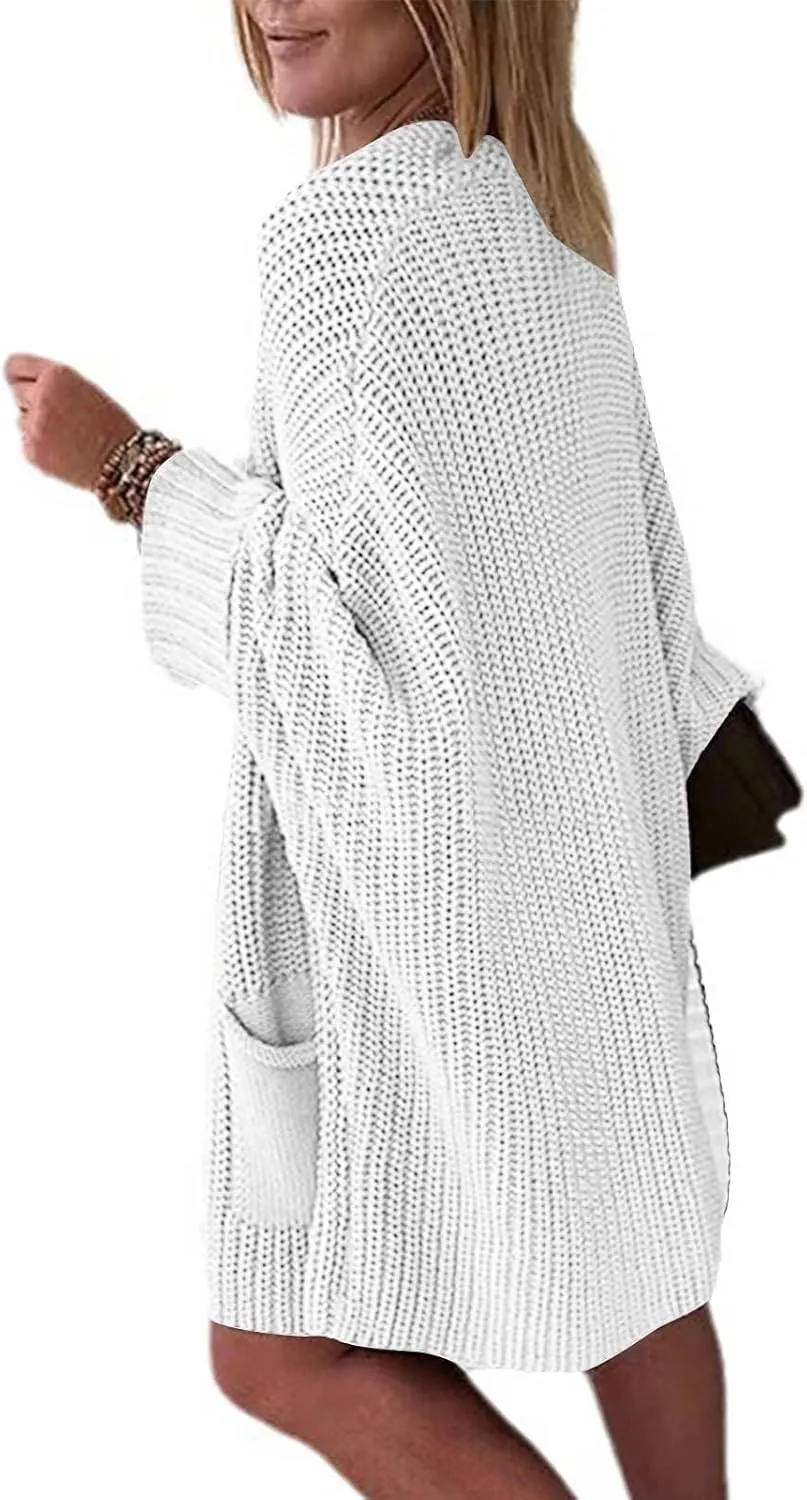 2023 Fall Casual Cardigan Sweaters for Women Long Sleeve Full Zipper Oversized Chunky Knit Cardigans Jacket Coat