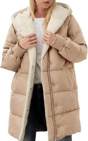 2024 Women's Winter Puffer Coat Thickened Down Jacket Warm Long Down Hood Fleece Lined Long Hooded Puffer Jacket
