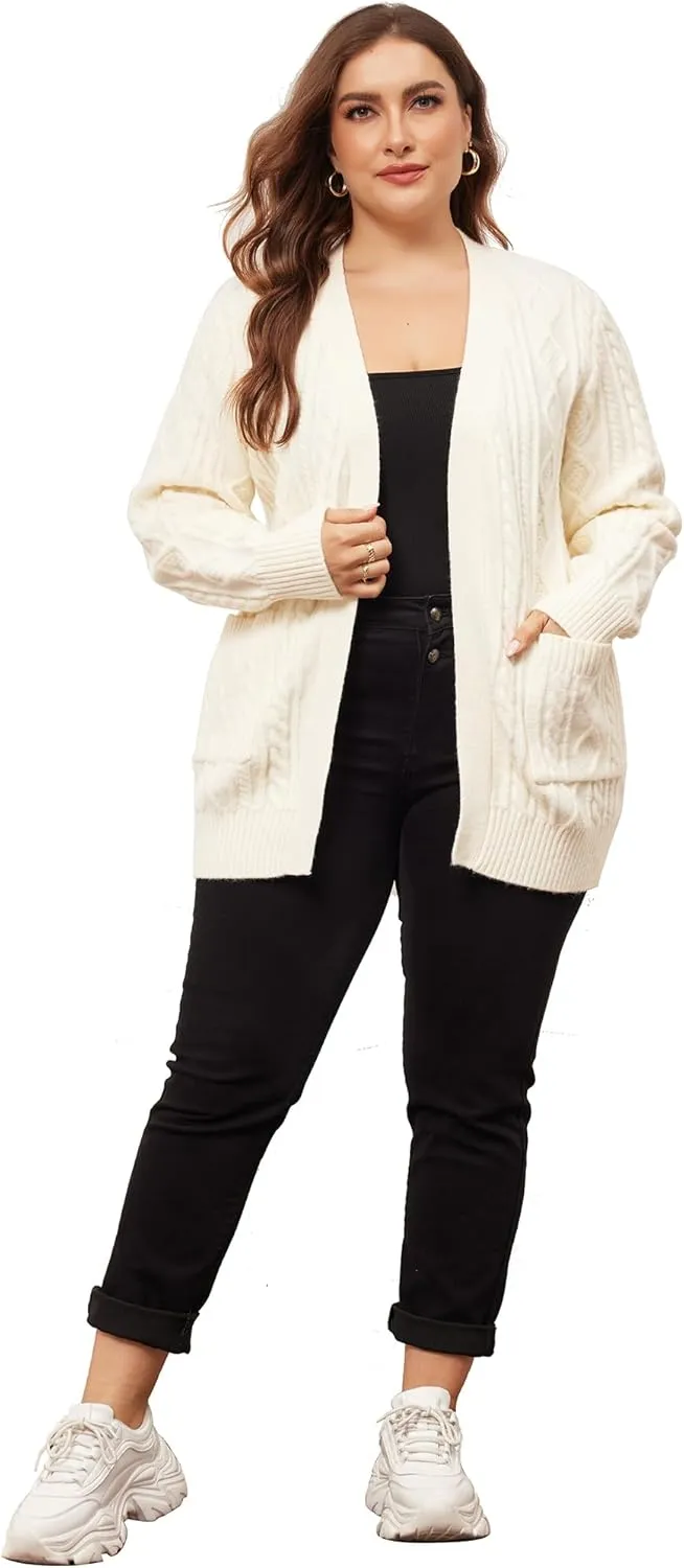Agnes Orinda Cardigan Sweaters for Women 2025 Plus Size Lightweight Long Sleeve Open Front Sweaters with Pockets