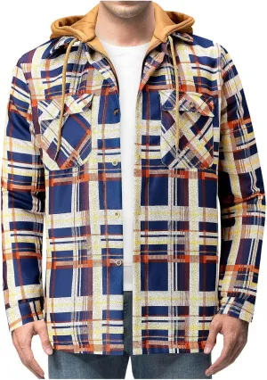 Alalaso Men's Quilted Lined Flannel Hooded Shirt Jacket, Soft Long Sleeve Outdoor Plaid Shirt Jackets