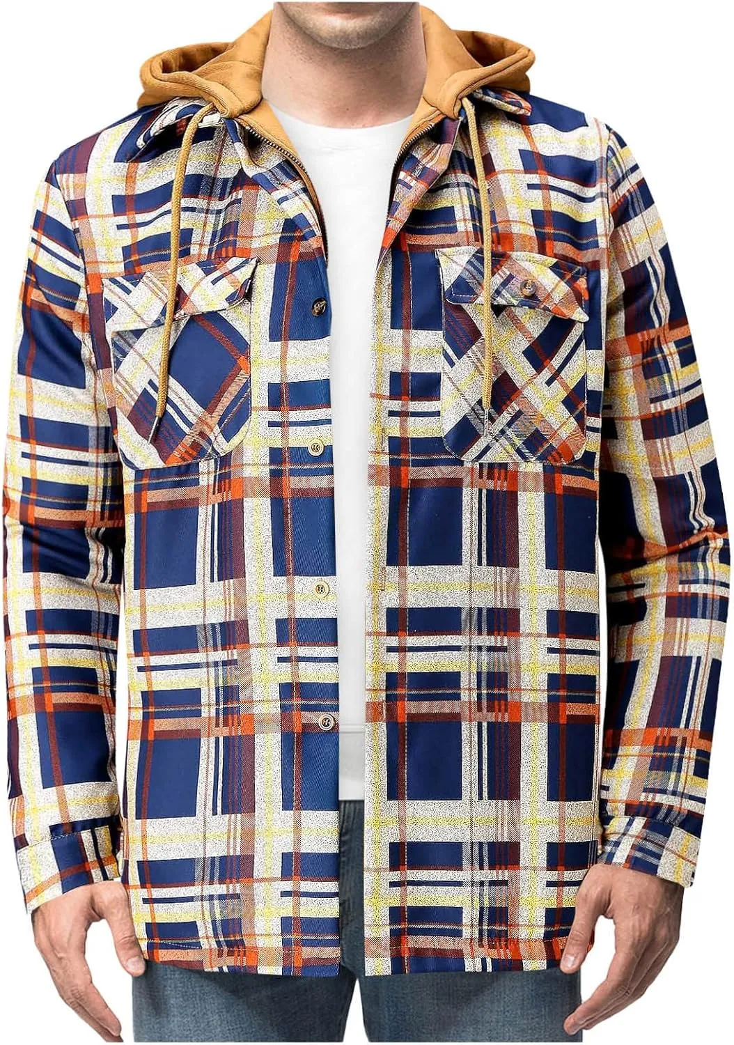 Alalaso Men's Quilted Lined Flannel Hooded Shirt Jacket, Soft Long Sleeve Outdoor Plaid Shirt Jackets