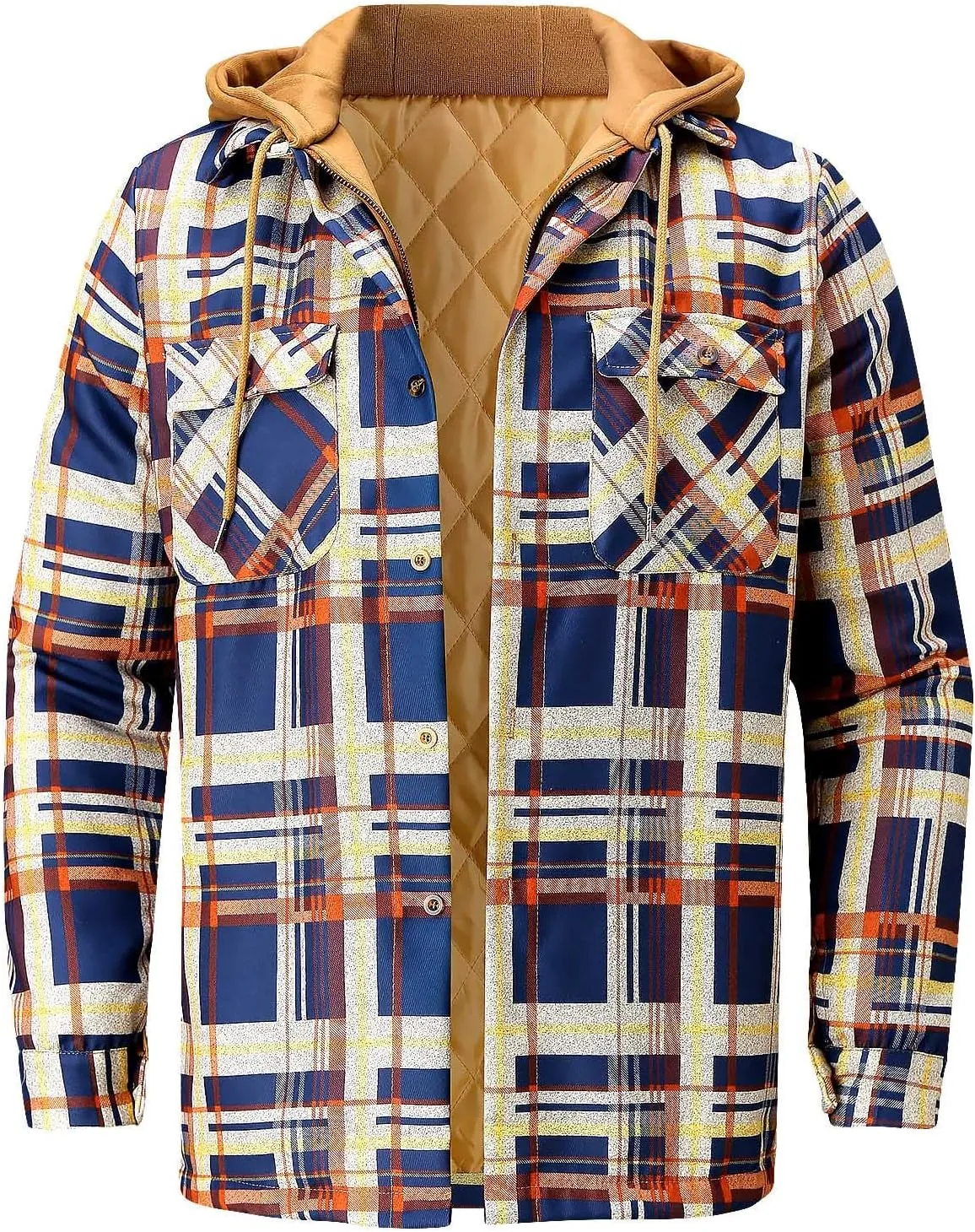Alalaso Men's Quilted Lined Flannel Hooded Shirt Jacket, Soft Long Sleeve Outdoor Plaid Shirt Jackets