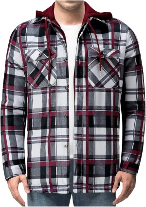 Alalaso Men's Quilted Lined Flannel Hooded Shirt Jacket, Soft Long Sleeve Outdoor Plaid Shirt Jackets