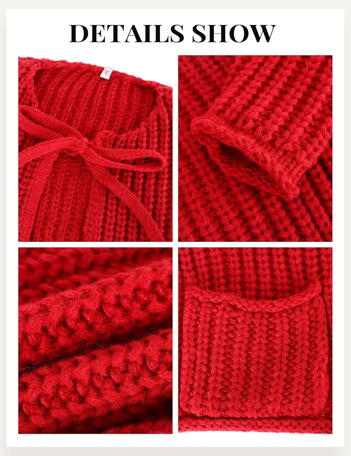 Arssm Womens Tie Front Cardigan Sweaters Cropped Chunky Open Front Knit Sweater Long Sleeve Loose Cardigan Outerwear