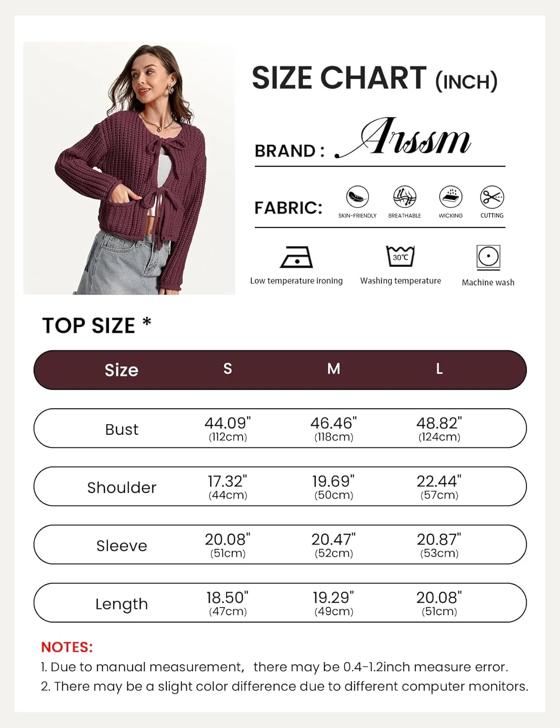 Arssm Womens Tie Front Cardigan Sweaters Cropped Chunky Open Front Knit Sweater Long Sleeve Loose Cardigan Outerwear