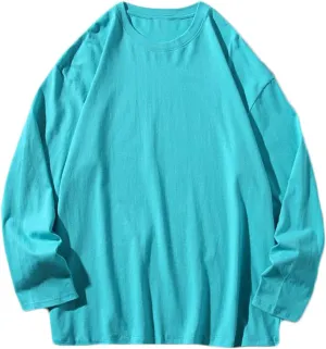 Aymnlox Crewneck Sweatshirt for Men Oversize Solid Color Long Sleeve Casual Lightweight Sweatshirts Baggy Soft Fit Pullover