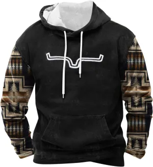 Aztec Cowboy Mens Hoodie Vintage Graphic Western Hoodies Casual Long Sleeve Pullover Mens Country Western Hoodie