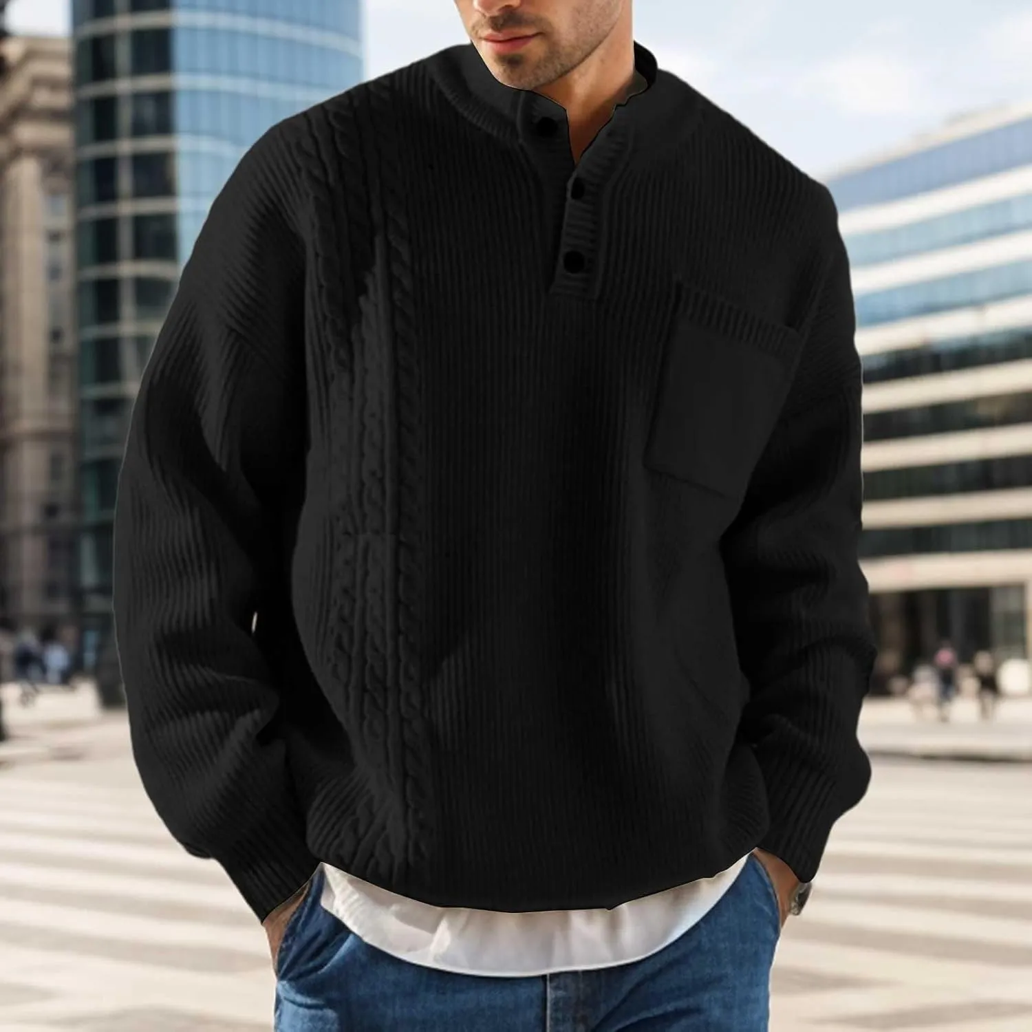 BIFUTON Sweaters for Men, Men's Crewneck Sweater Soft Casual Sweaters for Men Solid Color Classic Pullover Fleece Sweatshirts