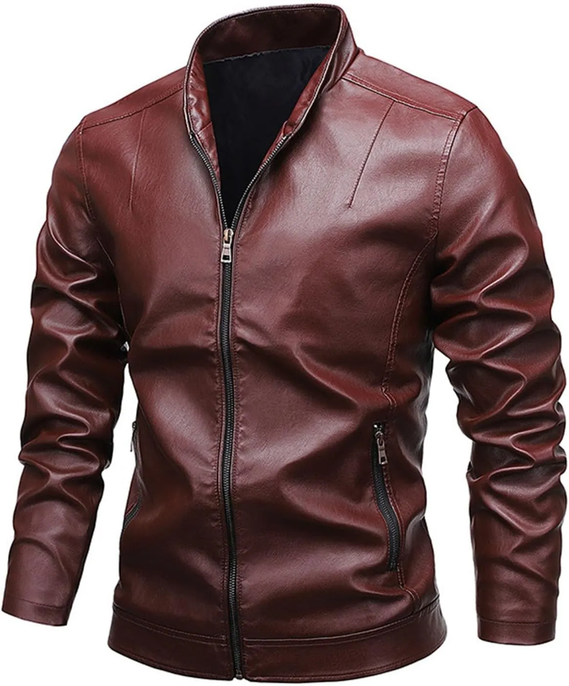 Biker Leather Jacket for Men Vintage Stand Collar Faux Leather Motorcycle Jacket 2024 Fall Trendy Casual Tops Coat