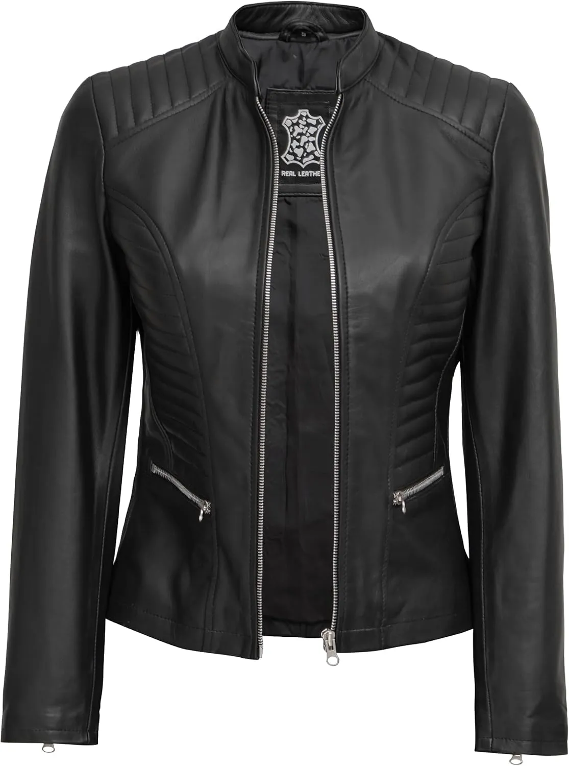 Blingsoul Real Leather Jacket Women - Cafe Racer Style Womens Leather Jackets