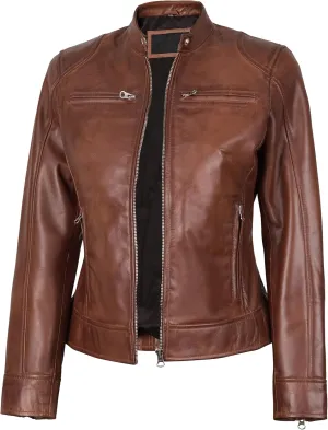 Blingsoul Real Leather Jacket Women - Cafe Racer Style Womens Leather Jackets