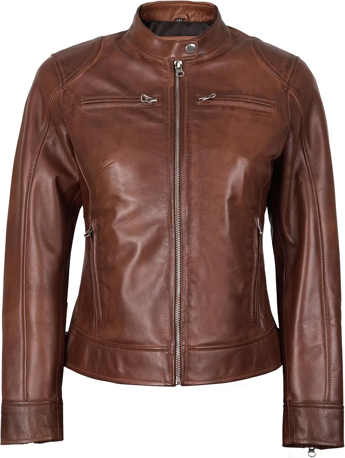 Blingsoul Real Leather Jacket Women - Cafe Racer Style Womens Leather Jackets