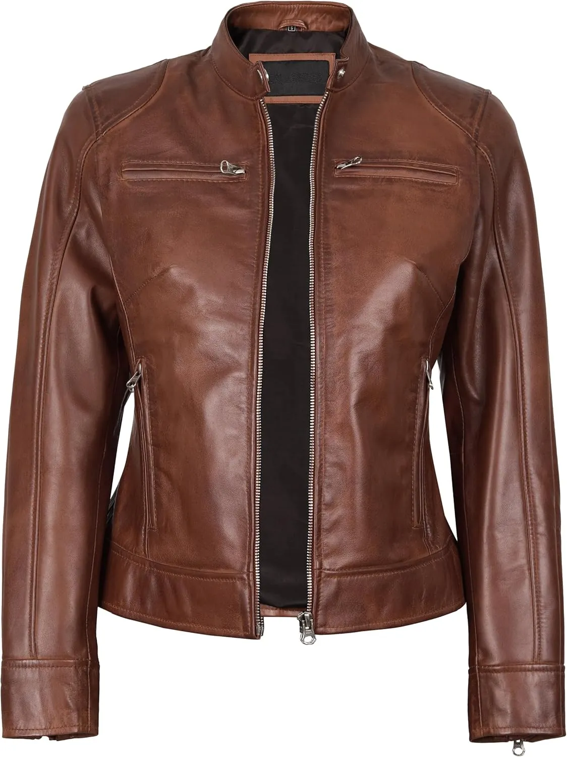 Blingsoul Real Leather Jacket Women - Cafe Racer Style Womens Leather Jackets
