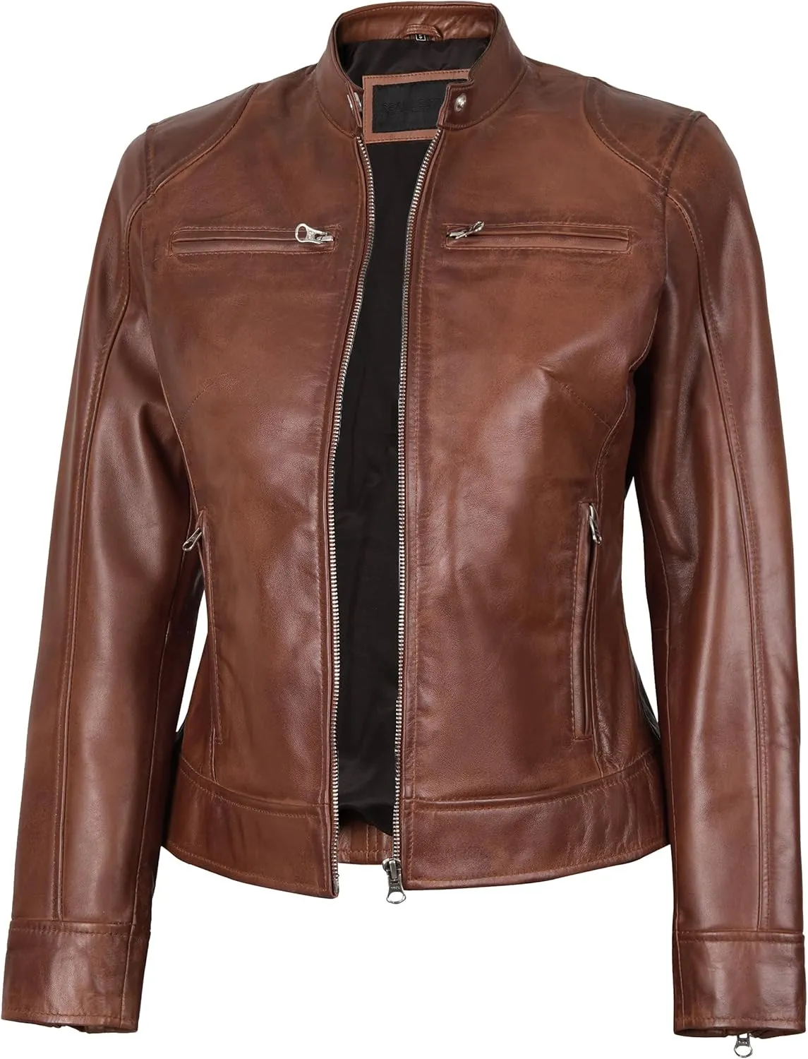 Blingsoul Real Leather Jacket Women - Cafe Racer Style Womens Leather Jackets