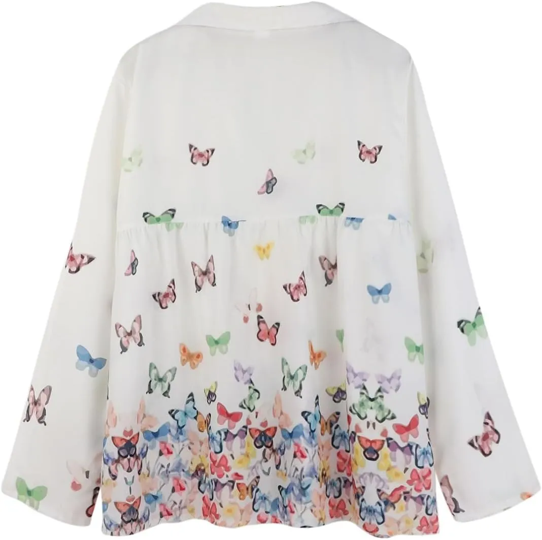 Boho Blouses for Women Plus Size Linen 3/4 Sleeve Button Up V-Neck Boxy Tops Summer Loose Casual Vacation Beach Shirts Tops