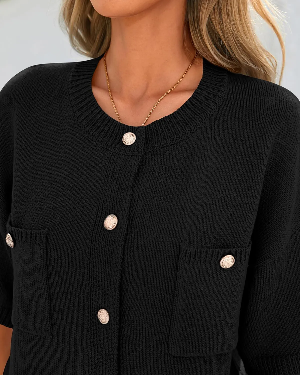 BTFBM Short Sleeve Cardigans for Women Button Up Sweaters Y2k Spring Summer 2025 Crew Neck Business Casual Work Clothes