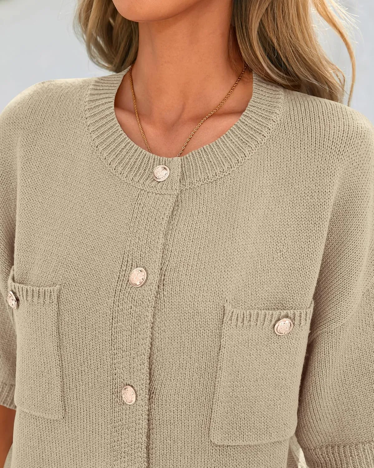 BTFBM Short Sleeve Cardigans for Women Button Up Sweaters Y2k Spring Summer 2025 Crew Neck Business Casual Work Clothes