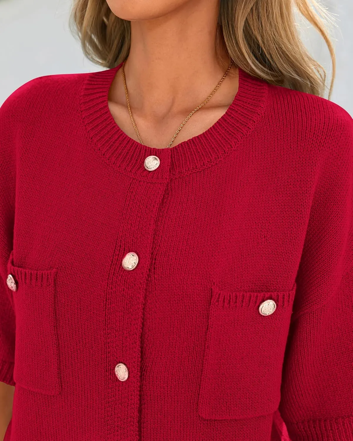 BTFBM Short Sleeve Cardigans for Women Button Up Sweaters Y2k Spring Summer 2025 Crew Neck Business Casual Work Clothes