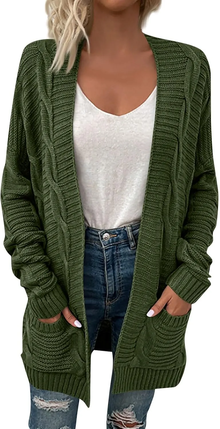 Cable Knit Cardigan Women Trendy Oversized Chunky Cardigan Sweaters Long Sleeve Open Front Cardigan with Pockets