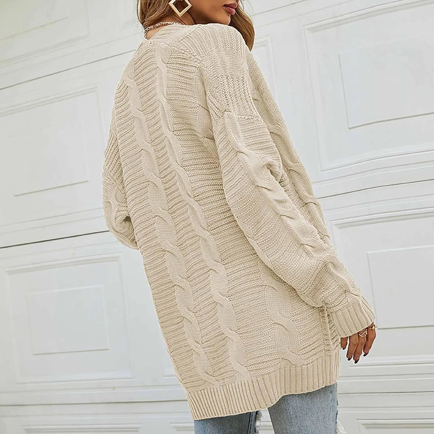 Cable Knit Cardigan Women Trendy Oversized Chunky Cardigan Sweaters Long Sleeve Open Front Cardigan with Pockets