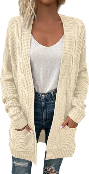 Cable Knit Cardigan Women Trendy Oversized Chunky Cardigan Sweaters Long Sleeve Open Front Cardigan with Pockets
