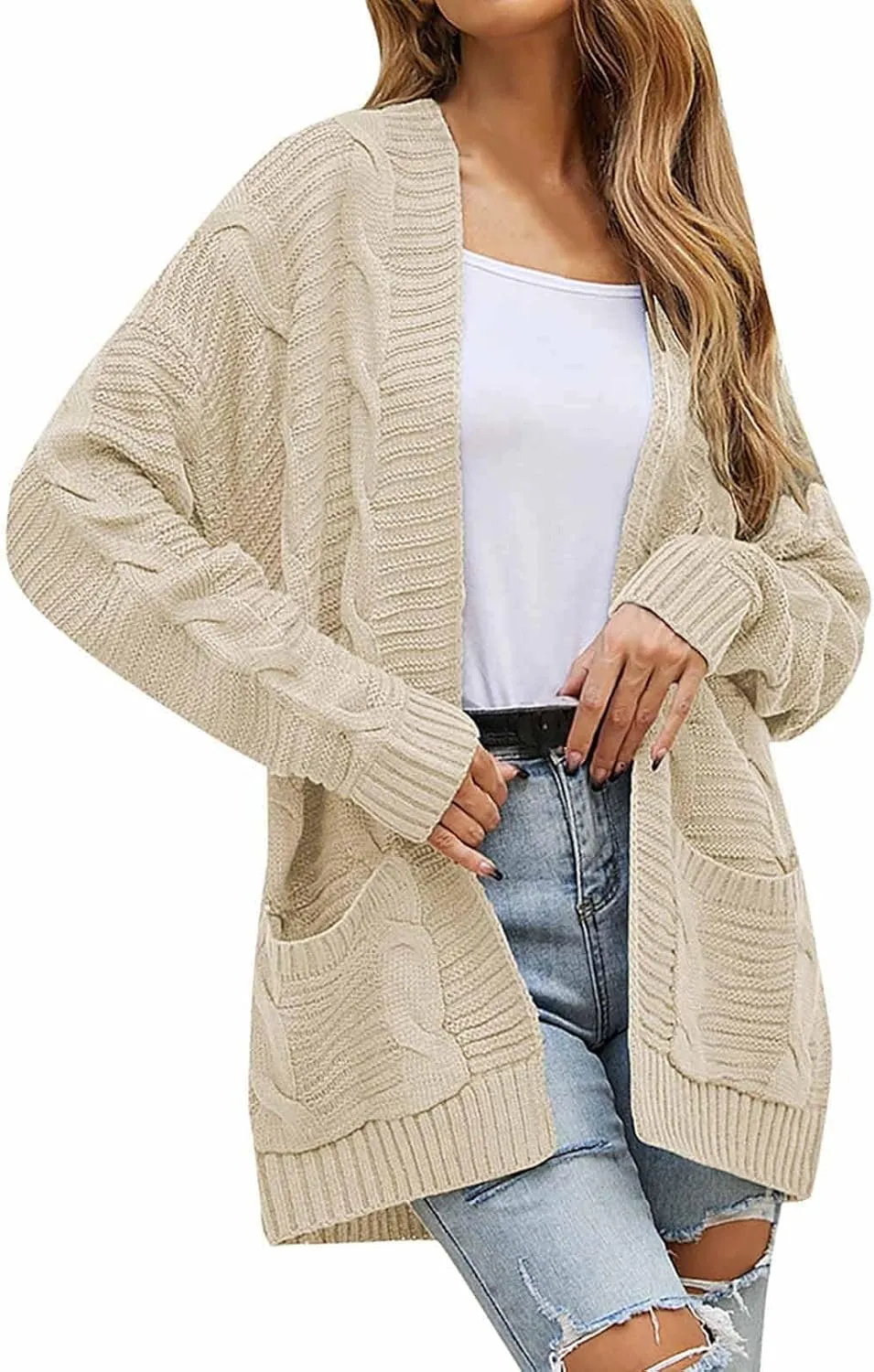 Cable Knit Cardigan Women Trendy Oversized Chunky Cardigan Sweaters Long Sleeve Open Front Cardigan with Pockets