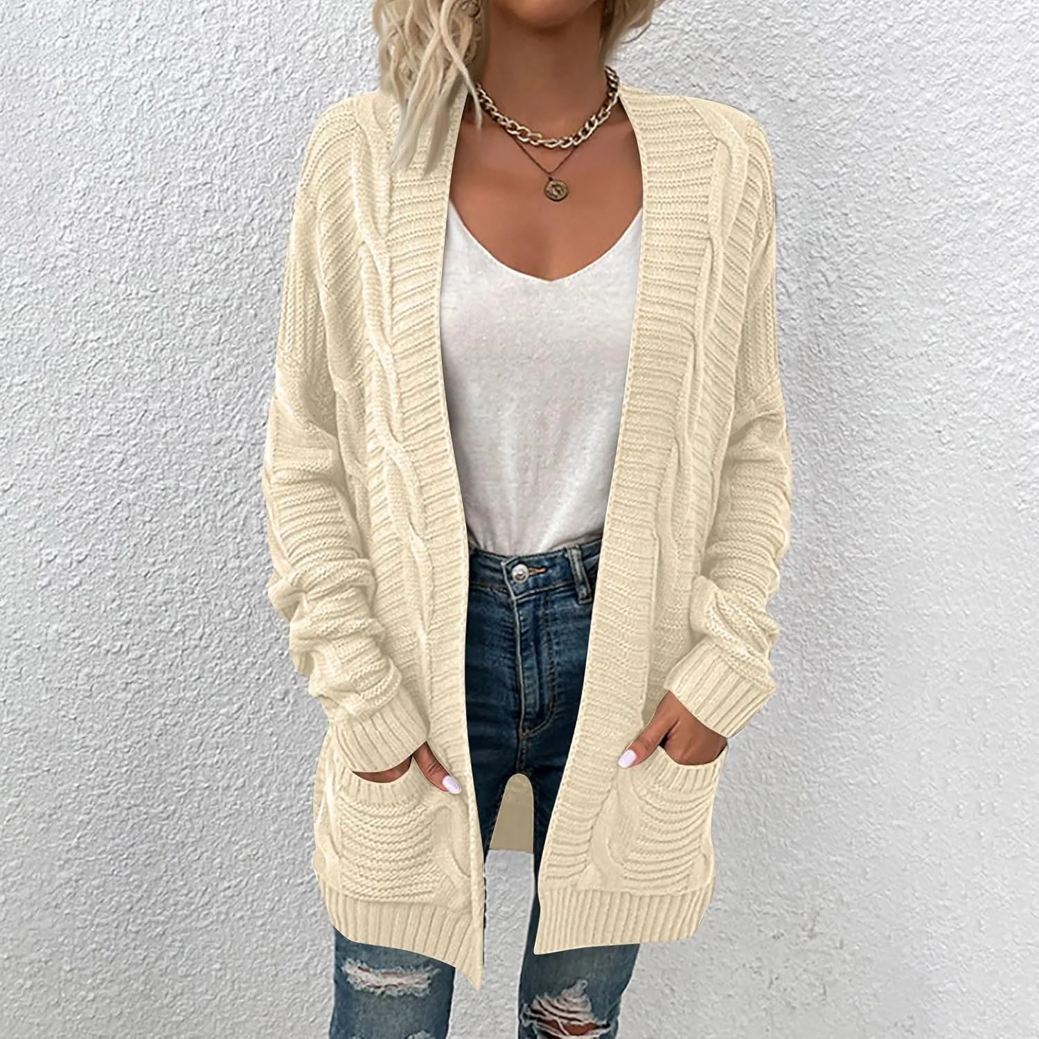 Cable Knit Cardigan Women Trendy Oversized Chunky Cardigan Sweaters Long Sleeve Open Front Cardigan with Pockets
