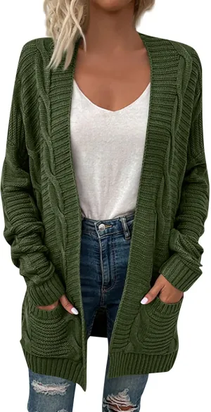 Cable Knit Cardigan Women Trendy Oversized Chunky Cardigan Sweaters Long Sleeve Open Front Cardigan with Pockets