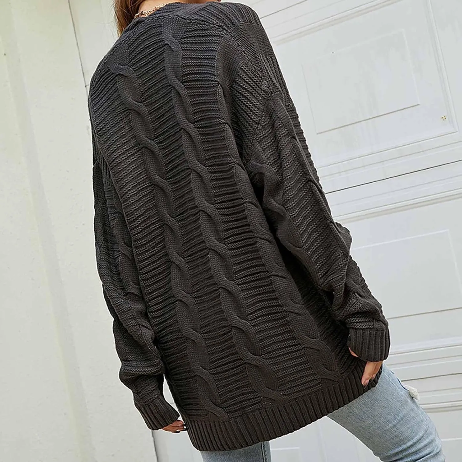 Cable Knit Sweater Women Oversized Long Sleeve Chunky Cardigan Comfy Open Front Cardigan with Pockets