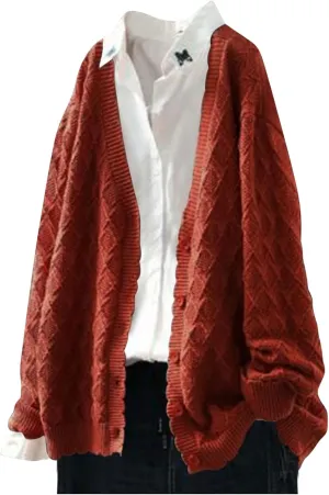 Cable Knit Sweater Women V Neck Button up Solid Color Long Sleeve Fall Sweaters Preppy Casual Oversized Cardigans