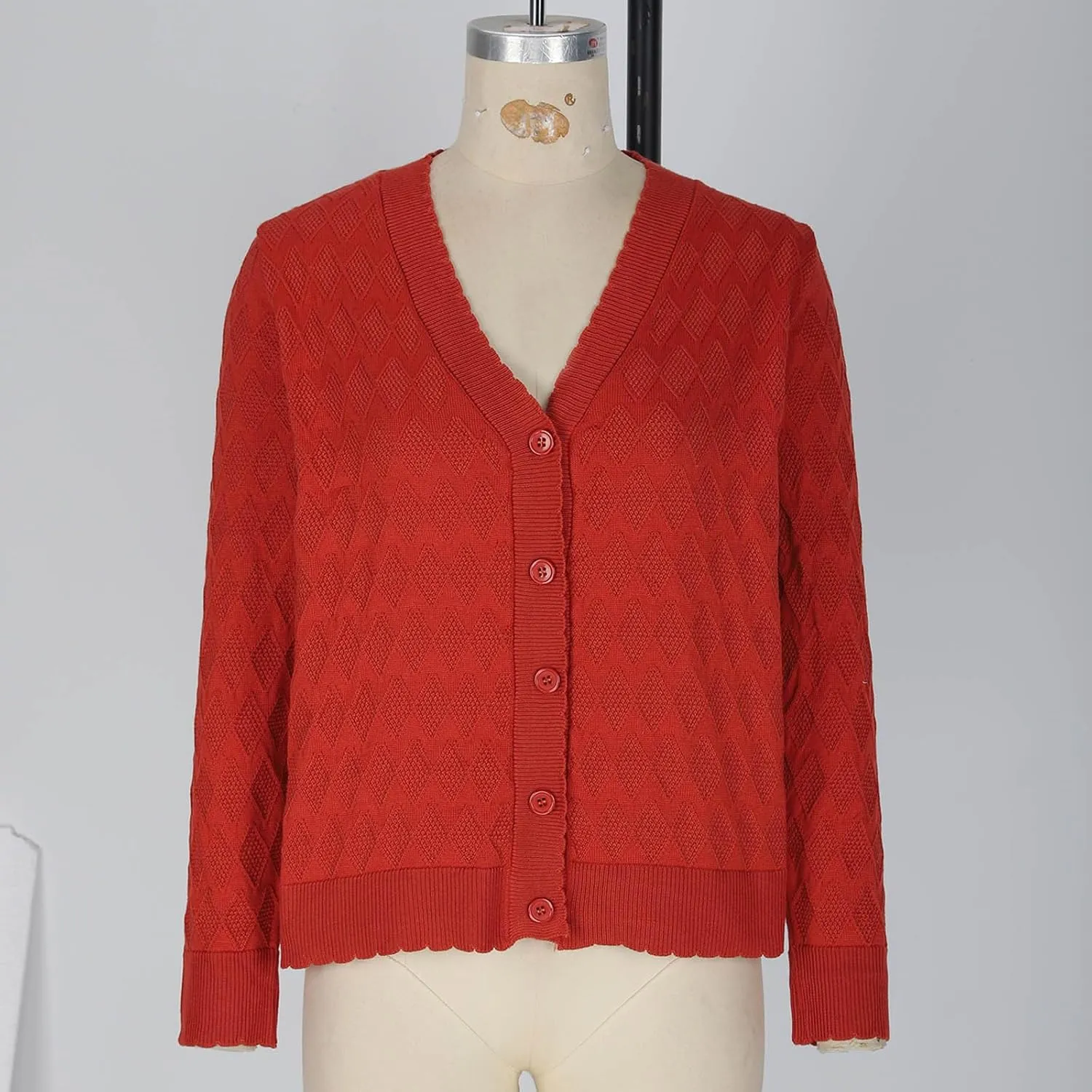 Cable Knit Sweater Women V Neck Button up Solid Color Long Sleeve Fall Sweaters Preppy Casual Oversized Cardigans