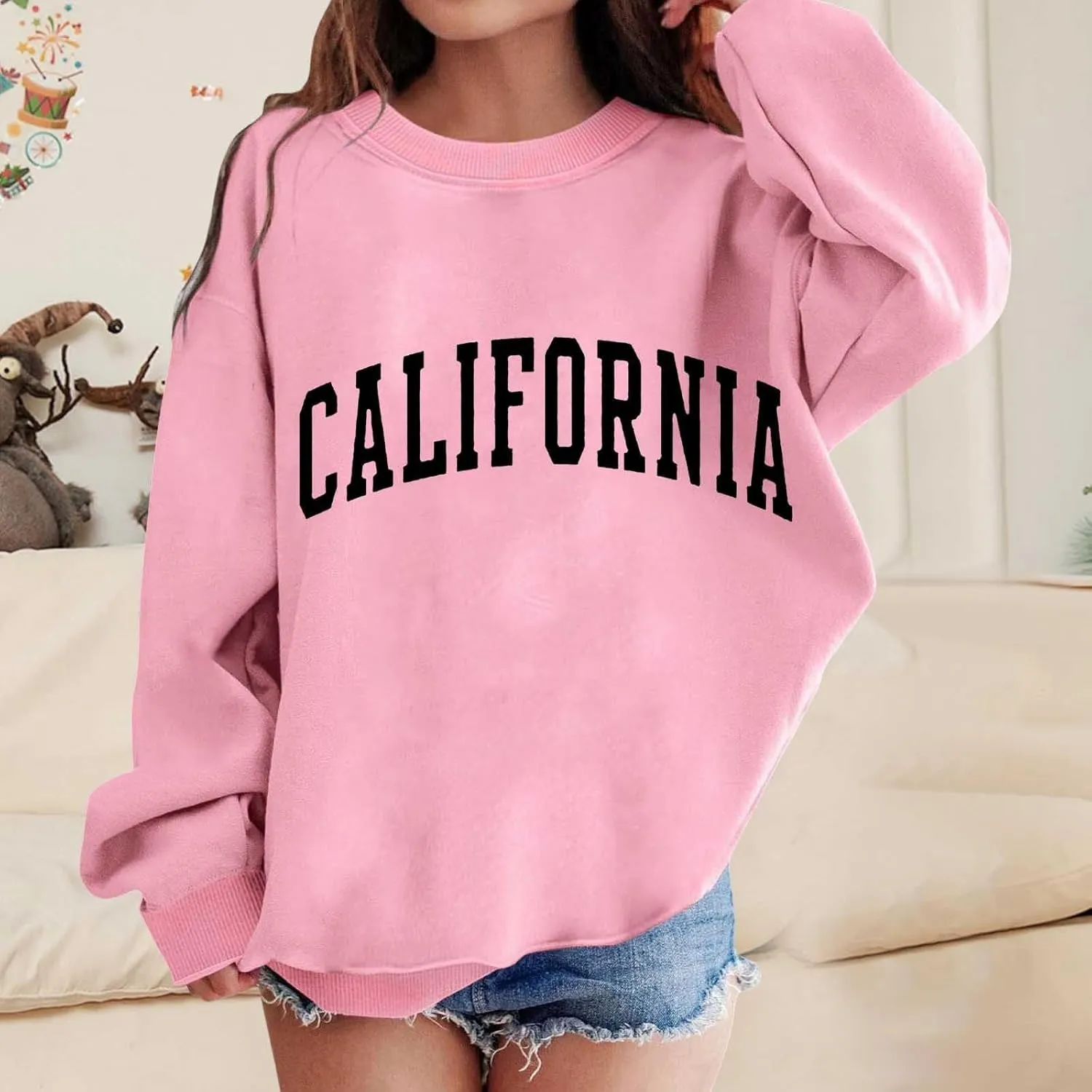 California Hoodies for Girls Graphic Letter Print Pullovers Tops Long Sleeve Casual Soft Pullover Tops for 3-12 Years