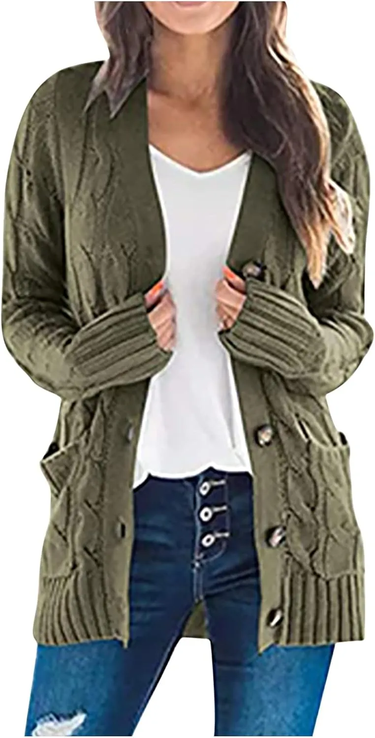 Cardigan Sweaters for Women Button Long Sleeve Cable Knit Sweater Loose Open Front Casual Fall Fashion Cardigans