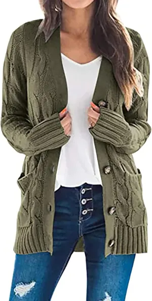 Cardigan Sweaters for Women Button Long Sleeve Cable Knit Sweater Loose Open Front Casual Fall Fashion Cardigans