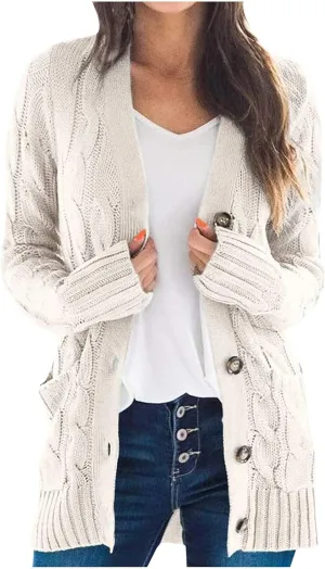 Cardigan Sweaters for Women Button Long Sleeve Cable Knit Sweater Loose Open Front Casual Fall Fashion Cardigans