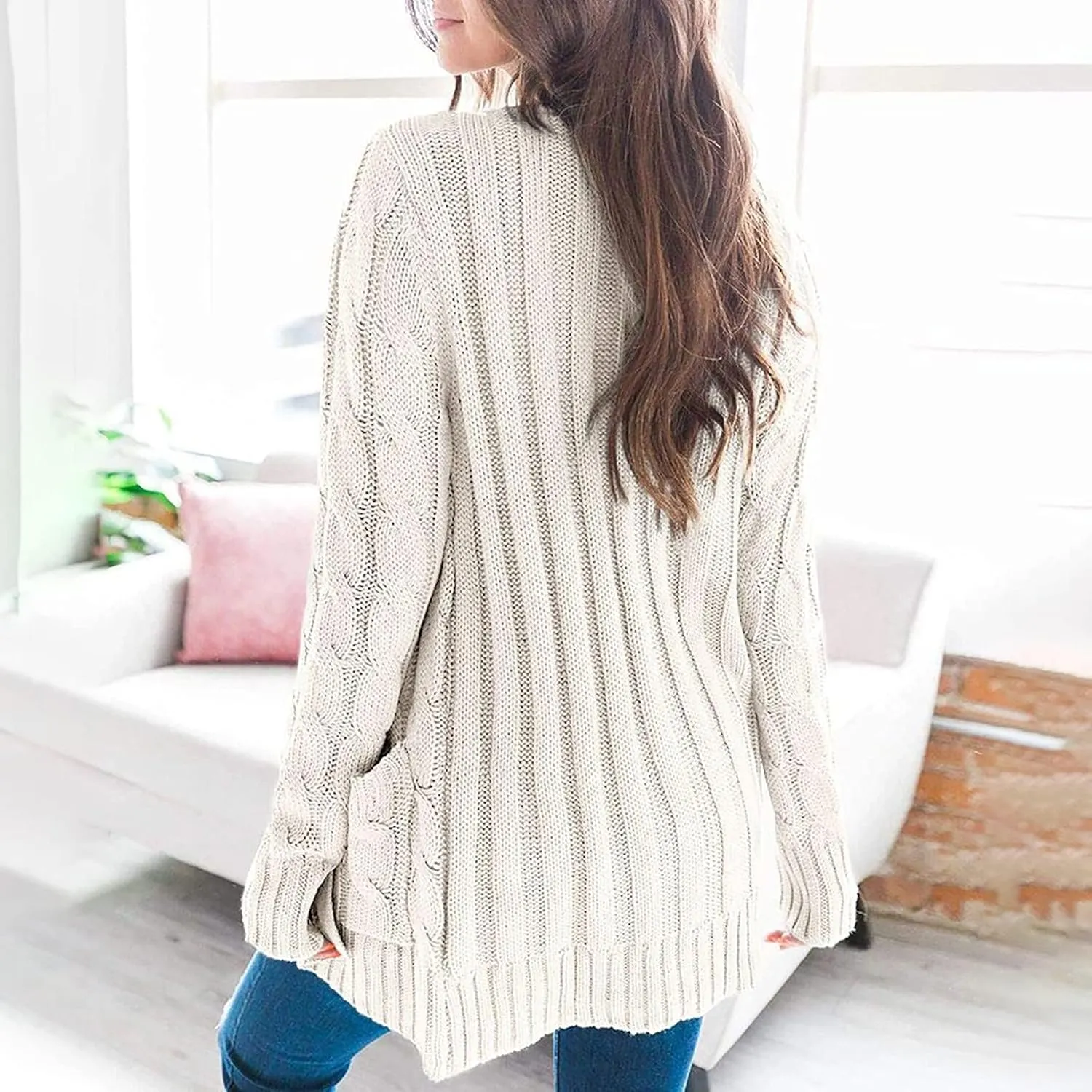 Cardigan Sweaters for Women Button Long Sleeve Cable Knit Sweater Loose Open Front Casual Fall Fashion Cardigans