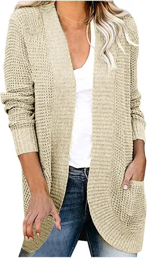 Cardigan Sweaters for Women Lightweight Long Sleeve Open Front Coat Casual Loose Knit Outwear with Pockets