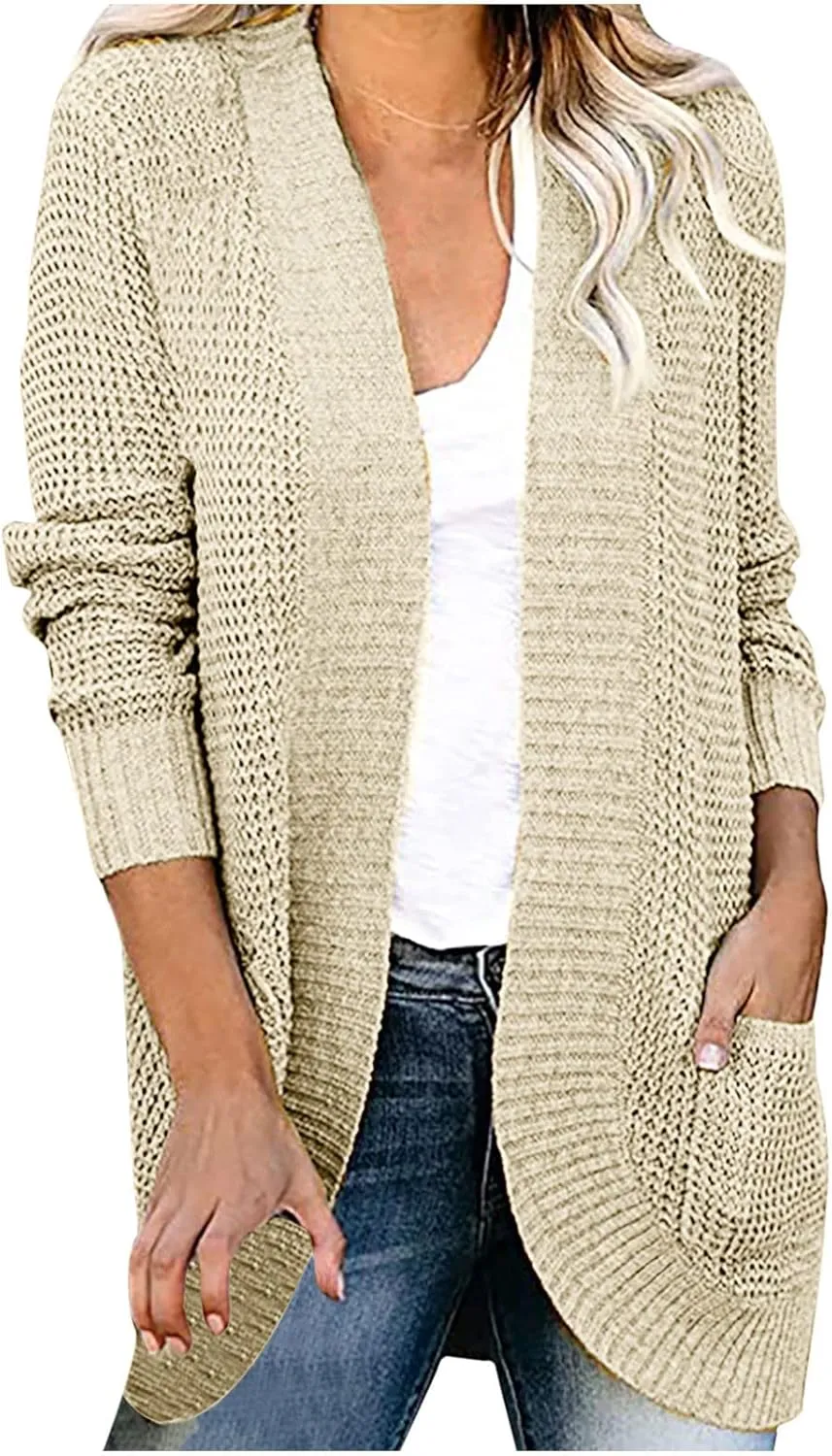 Cardigan Sweaters for Women Lightweight Long Sleeve Open Front Coat Casual Loose Knit Outwear with Pockets