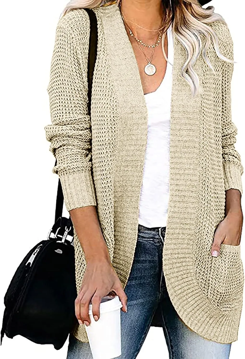 Cardigan Sweaters for Women Lightweight Long Sleeve Open Front Coat Casual Loose Knit Outwear with Pockets