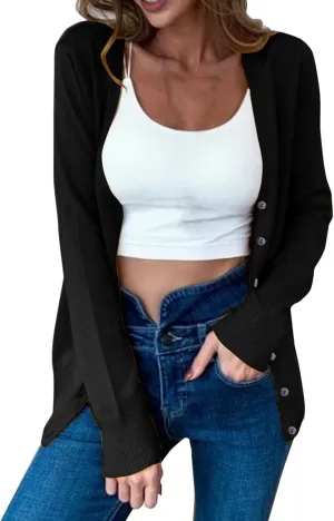 Cardigan Sweaters for Women Lightweight Solid Cropped Kimono Cardigans 2024 Fall Open Front Coat Button Knited Sweater