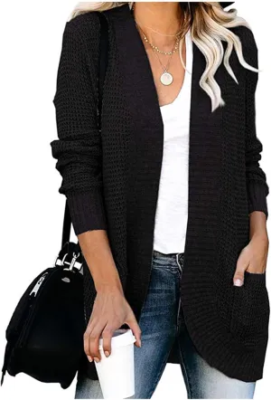 Cardigan Sweaters for Women Open Front Long Sleeve Fall Top Casual Lightweight Comfy Knit Outwear with Pockets