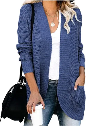 Cardigan Sweaters for Women Open Front Long Sleeve Fall Top Casual Lightweight Comfy Knit Outwear with Pockets