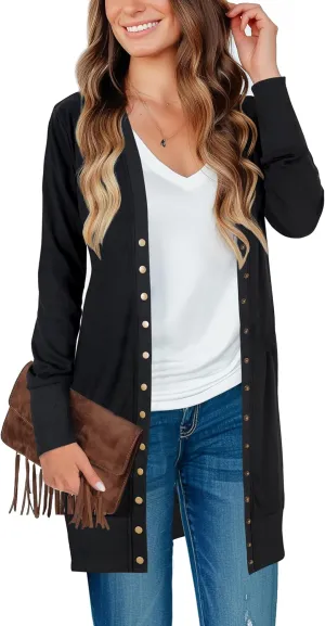 Cardigan Sweaters for Women Open Front Snap Button Knit Ribbed Cardigans Outfits