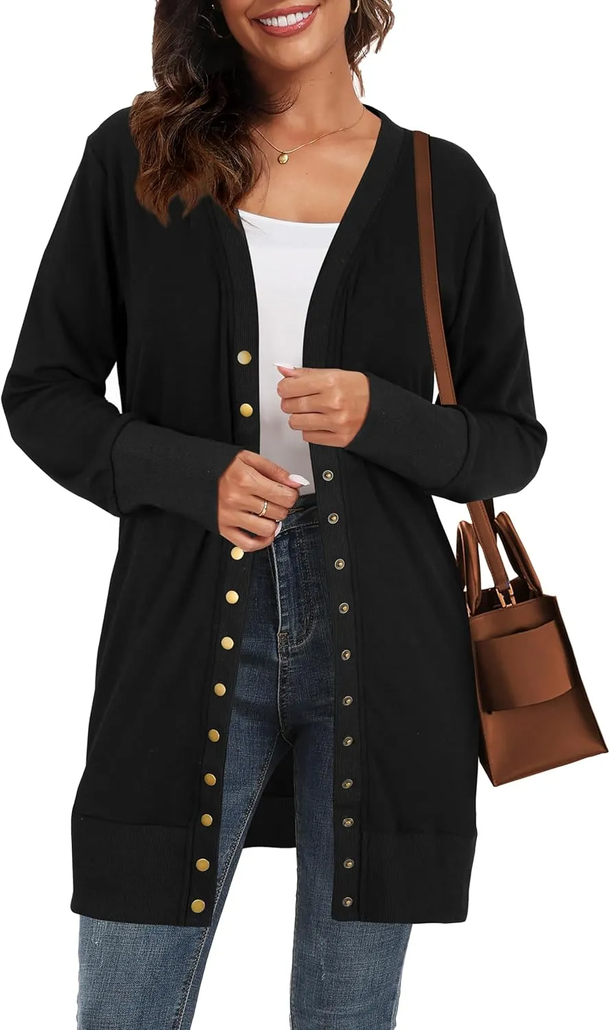 Cardigan Sweaters for Women Open Front Snap Button Knit Ribbed Cardigans Outfits