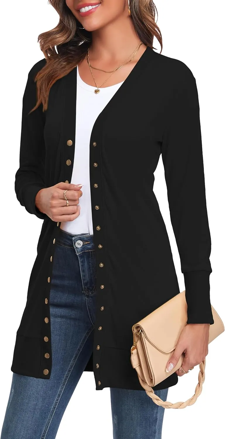 Cardigan Sweaters for Women Open Front Snap Button Knit Ribbed Cardigans Outfits