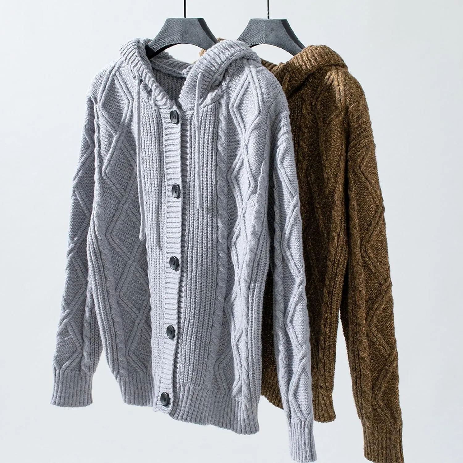 Cardigan Sweaters For Women Soft Chunky Button Down Hooded Sweater Fashion Cable Knit Open Front Cardigans Drawstring
